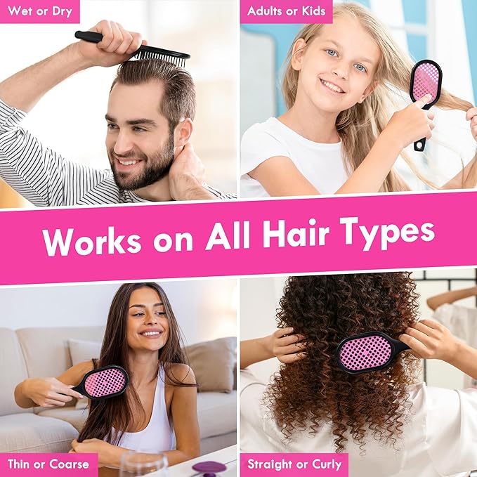Vented Detangling Hair Brush - 2 Pack Detangler Hairbrush for Effortless Tangle Removal - Ultra-Soft Bristles -For Natural Curly Straight Wet Dry Damaged Hair for Women Men Kids