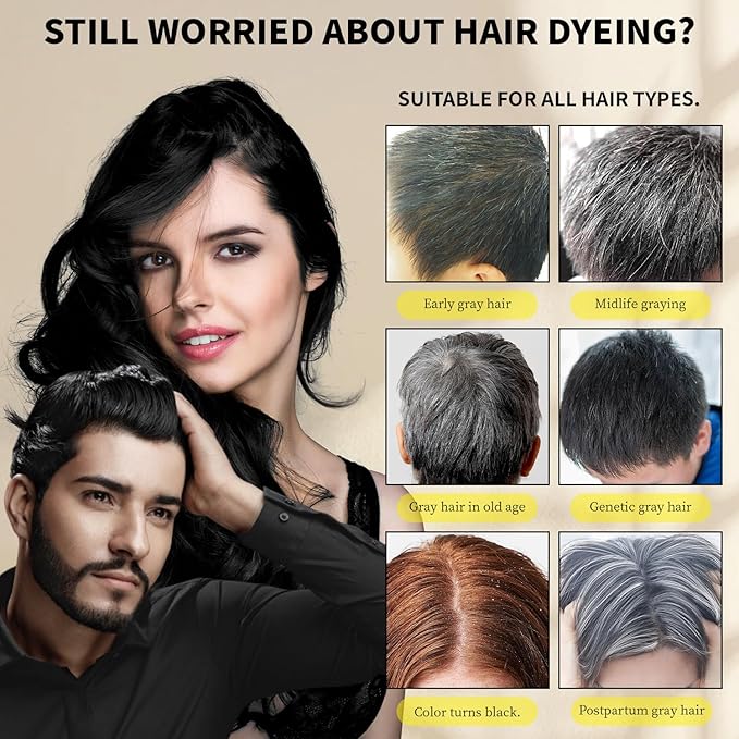 Hair Dye Shampoo 3 in1, Sulfate-Free Natural Black for Gray Hair, Semi-Permanent Hair Color Shampoo with Herbal Ingredients for Women and Men 16.9 oz (Black)