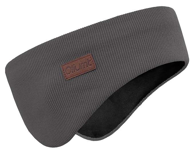 Winter Ear Warmer Headband for Men Women Double-Layer Knit Ear Muffs Cover with Fuzzy Lining for Running and Cycling (Dark Grey, One Size)