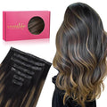 WENNALIFE Seamless Clip In Hair Extensions, 20 Inch 150g 7pcs Natural Black Mixed Chestnut Brown Hair Extensions Clip in Human Hair Invisible PU Skin Weft Natural Remy Human Hair Extensions