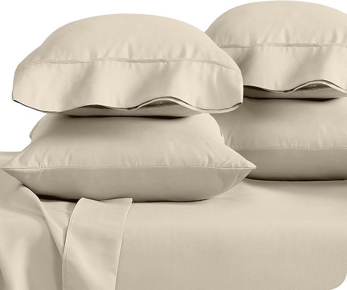 Bare Home Microfiber Bulk Pillow Cases - King Set of 4 - Cooling Pillowcases - Double Brushed - Sand Pillowcases 4 Pack - Easy Care (King - 4 Pack, Sand)