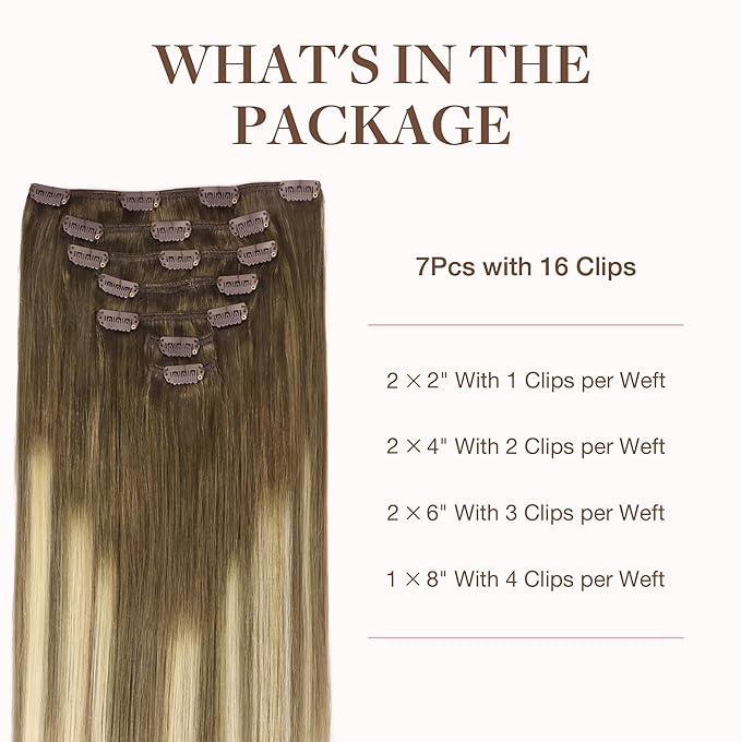 GOO GOO Clip in Hair Extensions Real Human Hair, Remy Human Hair Extensions Clip ins for Women, Natural Human Hair, 24inch 170g 7Pcs, #3/8/613 Balayage Walnut Brown to Ash Brown and Bleach Blonde