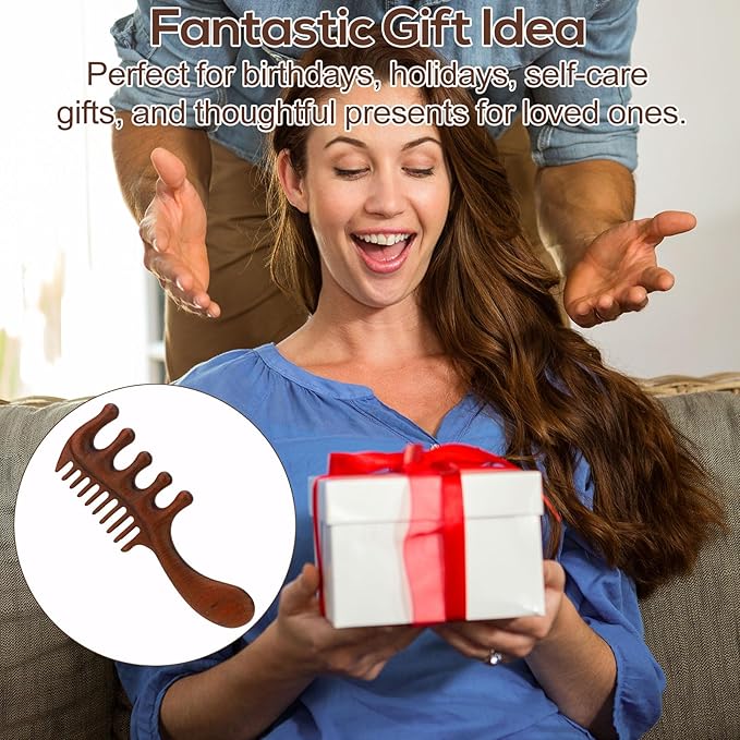 Scraping Massage Comb, Wooden Scalp Massager with Wide & Fine Tooth Scalp Relaxation Tool for Hair Caring Gift