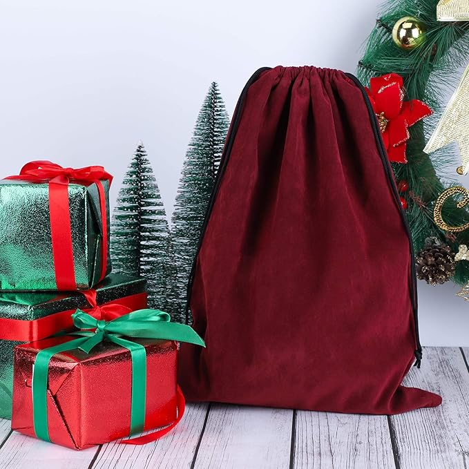 Segbeauty 3Pcs Hair Dryer Storage Bag, Blow Dryer Bag, 11.8x15.7 inches Satin Lined Organizer with Drawstring Wine Red Velvet Pouch Bag for Diffuser Straighteners Brush Clothes Gift Present