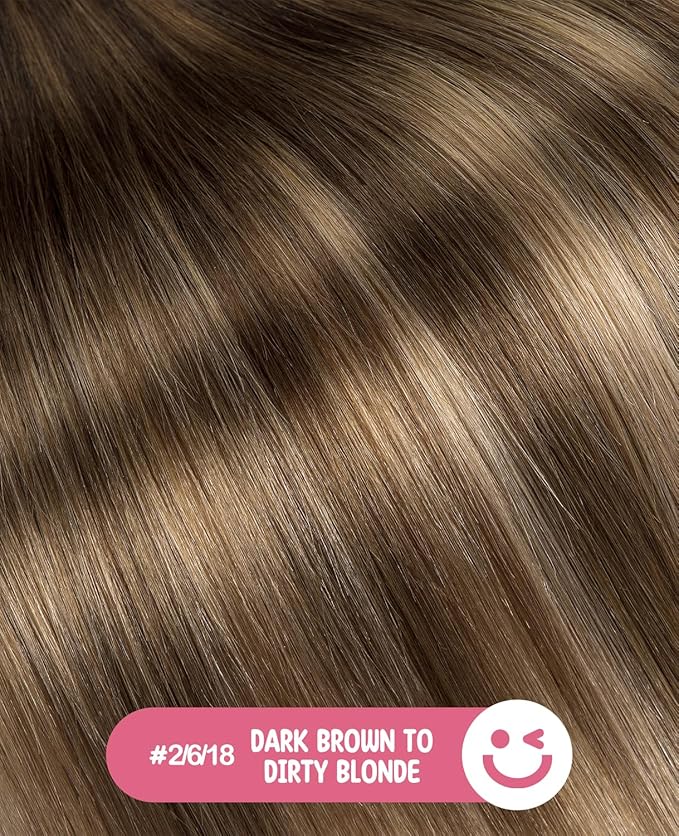Youngsmile Invisible Tape in Hair Extensions Human Hair #2/6/18 Dark Brown to Dirty Blonde Injection Tape in Hair Extensions Human Hair Straight Remy Seamless Tape ins 20pcs 40g 18 Inch (#2/6/18,18'')