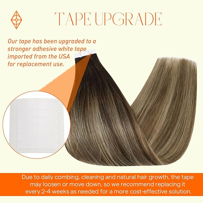 Full Shine Tape in Hair Extensions Human Hair 12Inch Adhesive Tape in Extensions Human Hair Balayage Color 2 Darkest Brown Ombre 3 Brown and 27 Honey Blonde Seamless Extensions 30G 20Pcs Soft Remy