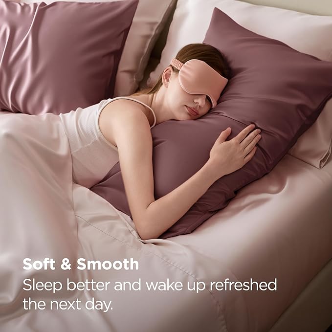 Bedsure Satin Pillowcase for Hair and Skin Queen - Silky Pillowcase 2 Pack with Envelope Closure, Similar to Silk Pillow Cases, Gifts for Women Men, Nostalgia Rose, 20x30 Inches, 2pcs