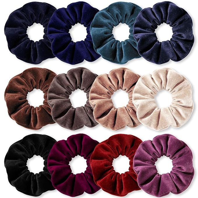 Scrunchies for Women & Girls, 12 Pcs Black Velvet Scrunchies - Soft Classic Elastic Hair Bands for a Secure Ponytail