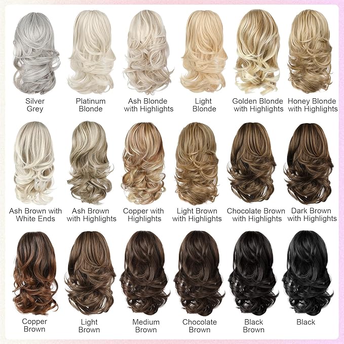Ponytail Extension - 14" Claw Clip in Ponytail Hair Extensions Natural Soft Synthetic Layered Wavy Pony Tail Hair Pieces for Women (Deep Brown)