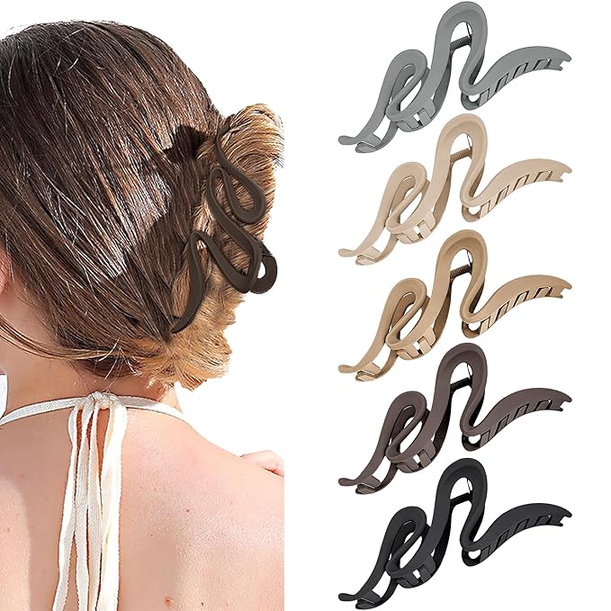 Big Hair Claw Clips 5-Pack 5.1‘ Non-Slip Hair for Women and Girls with Long, Thick Hair Jelly & Matte Clips (Lightning 5pcs 5.1")