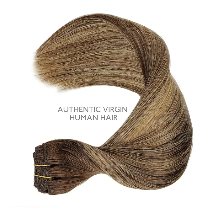 WENNALIFE Hair Extensions Clip In, 9pcs 24inch 150g Balayage Chocolate Brown to Honey Blonde Clip In Hair Extensions Real Human Hair Remy hair extension Double Weft Clip in Human Hair Extensions