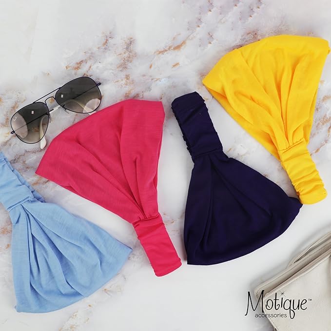 Motique Accessories Yellow Wide Cotton Head Band Solid Boho Yoga Style Soft Hairband for Women