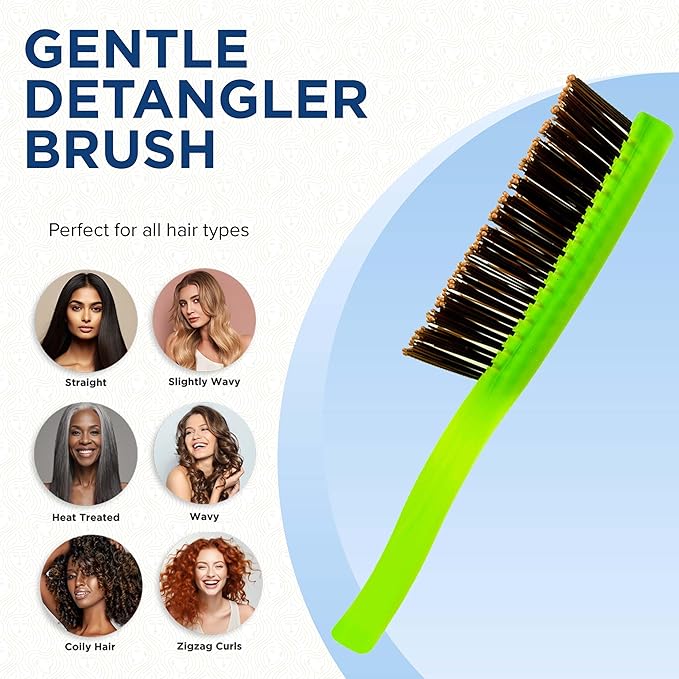 Giorgio GION2G Neon Green 6.25 inch Gentle Touch Detangler Hair Brush for Men Women & Kids. Soft Bristles for Sensitive Scalp. Wet & Dry for all Hair Types. Scalp Massager Brush Stimulate Hair Growth