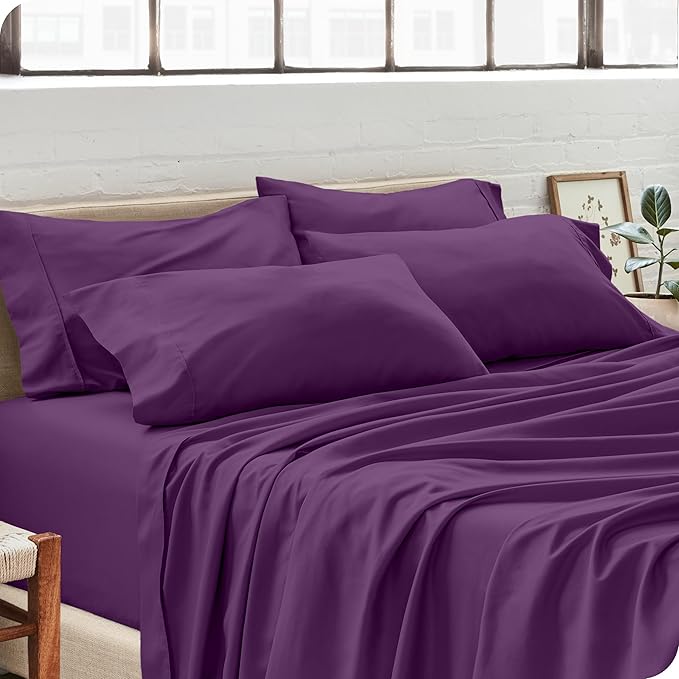 Bare Home Microfiber Bulk Pillow Cases - Standard/Queen Size Set of 4 - Cooling Pillowcases - Double Brushed - Plum Pillowcases 4 Pack - Easy Care (Standard - 4 Pack, Plum)