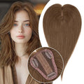 S-noilite Hair Toppers for Women Real Human Hair 3D 360° Cover Clip in 100% Real Human Hair Toppers 3″*4″ Clip in Silk Base 10 inch Meduim Brown