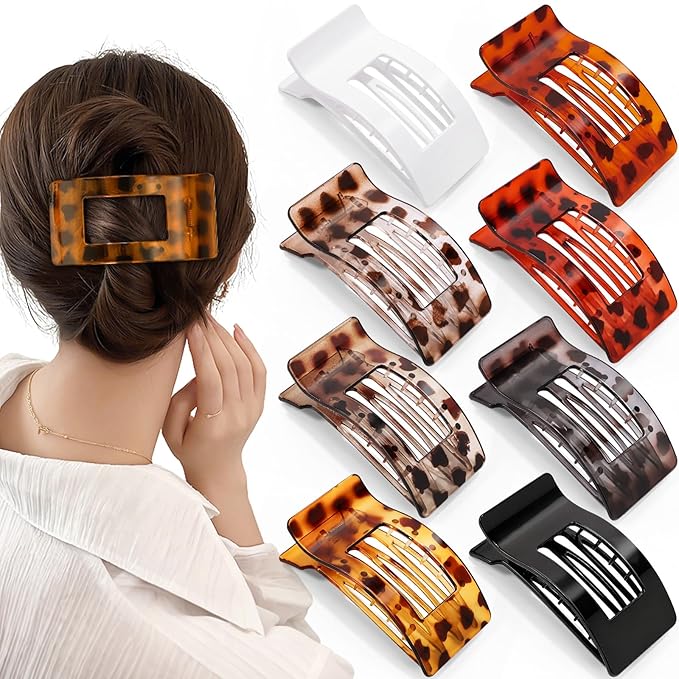 Obeoby 8 PCS Flat Hair Clips for Women, Strong-Hold French Flat Claw Clips for Thin Thick Hair Barrettes Medium Accessories (Tortoiseshell)