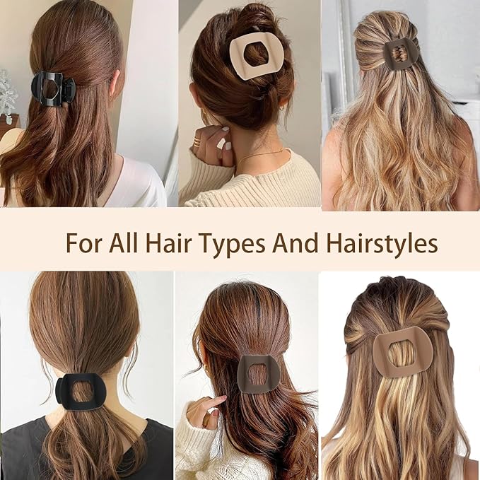 4 PCS Flat Claw Clips, Round Large Flat Hair Clips for Women,French Strong Hold Hair Barrettes for Thick Thin Hair(Neutral Matte)