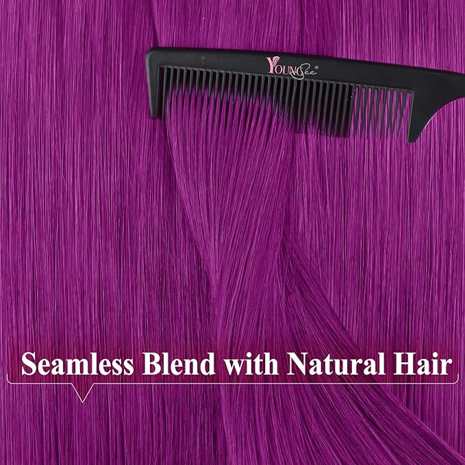 YoungSee Tape in Extensions Human Hair Purple Invisible Tape in Hair Extensions Purple 10pcs 25g Color Human Hair Tape in Extensions 14In Short-Hair for Cosplay