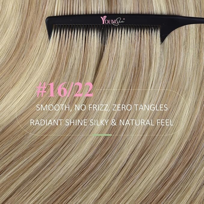 YoungSee Invisible Tape in Hair Extensions Blonde Highlight Hair Extension Tape ins Golden Blonde Highlight Real Hair Tapes on Hair Extensions Human Hair SIlky Straight 18 Inch 20pcs 50g