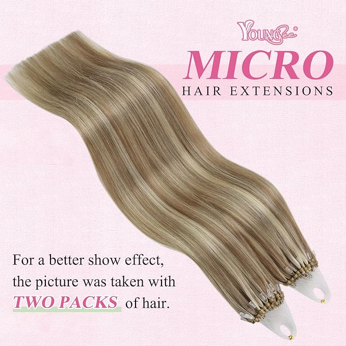 YoungSee Blonde Micro Bead Hair Extensions Human Hair Light Brown Highlight Golden Blonde Micro Loop Hair Extensions Real Human Hair Highlighted Microlink Human Hair Extension 1g/s 50g 16 inch