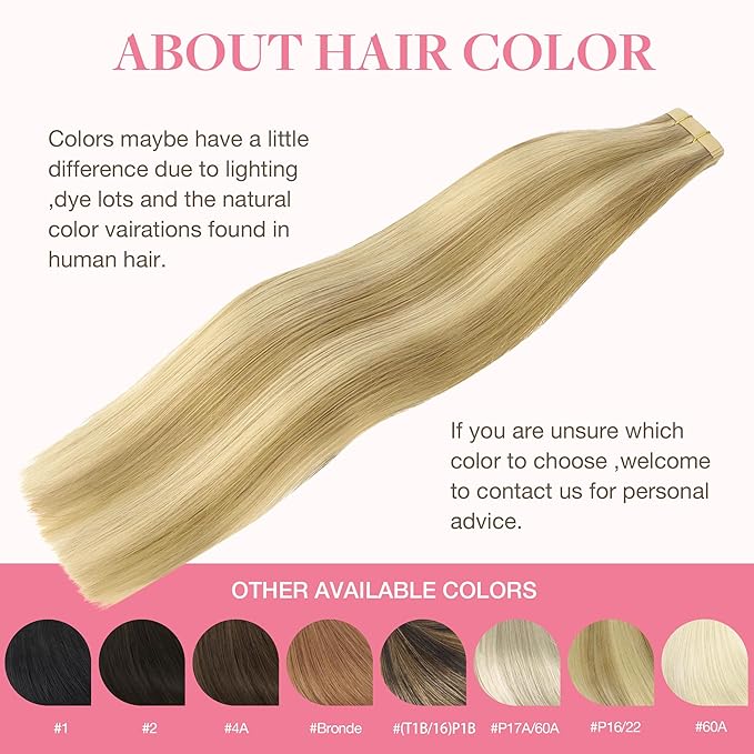 GOO GOO Tape in Hair Extensions Human Hair, 16/22 Light Blonde Highlighted Golden Blonde, 26inch 120g 40pcs, Skin Weft Seamless Invisible, Silky Straight with Thick Ends, Remy Human Hair