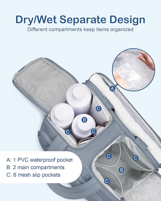 TOPDesign Travel Toiletry Bag for Women, Puffer Large Toiletry Bag, Lightweight Cosmetic Makeup Organizer with Handle for Traveling, Accessories, Essentials, Toiletries (Blue Grey)