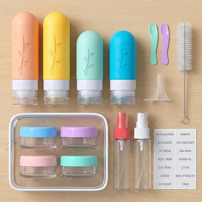 16 Pack Travel Bottles Set - TSA Approved Leak Proof Silicone Squeezable Containers for Toiletries, Conditioner, Shampoo, Lotion & Body Wash Accessories (White)
