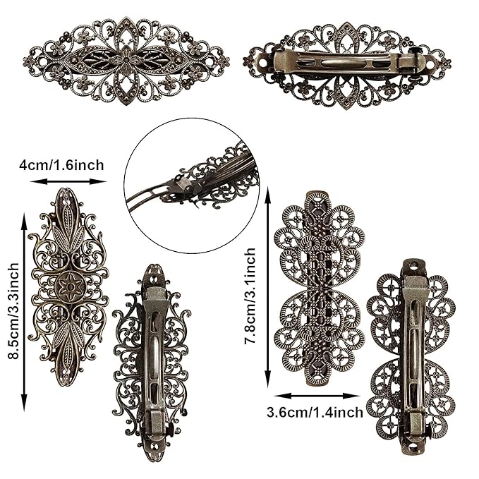 Geyoga 6 Pieces Vintage Hair Barrettes for Women Retro Flower French Pearl Crystal Rhinestones Clips Hair Pins for Women Styling Accessories(Elegant Style)
