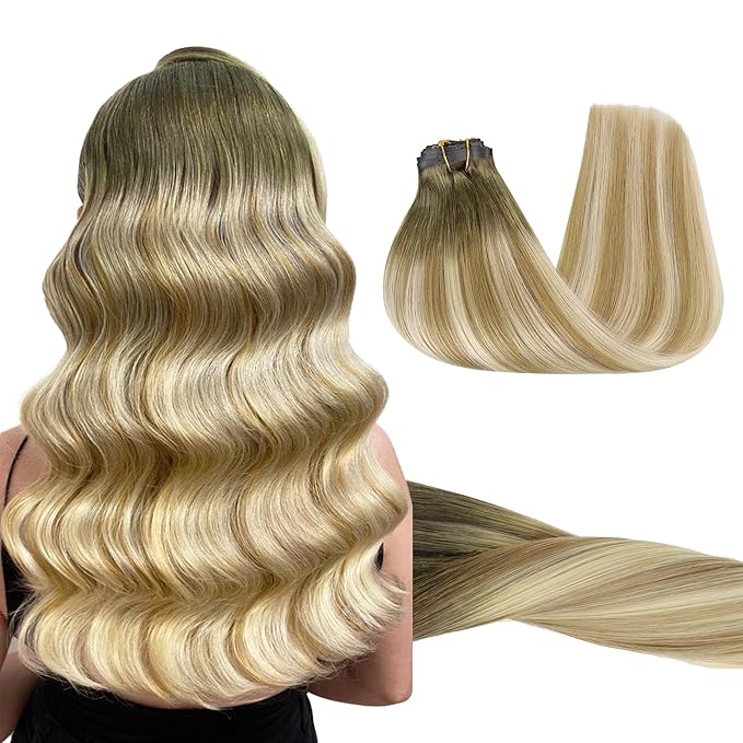 GOO GOO Clip in Hair Extensions Real Human Hair, Remy Human Hair Extensions Clip ins for Women, Natural Human Hair, 24inch 160g 7Pcs, 5A/90/16F Bahamian Balayage