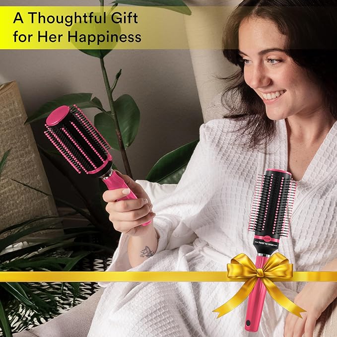 Hair Brushes for Women - Self Cleaning Blow Dryer Brush Detangler Round Brush Roller Retractable Travel Hairbrush Pink Birthday Gifts