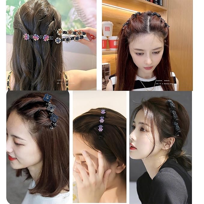 12PCS Sparkling Crystal Stone Braided Hair Clips, Braided Hair Clips for Women and Girls, Shiny Flower Rhinestone Hair Clip, Duckbill Hair Clip With Crystal Hair Accessories for Styling