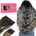 WENNALIFE Clip in Hair Extensions Real Human Hair, 20 Inch 150g 9pcs Human Hair Extensions Clip In, Balayage Natural Black to Light Blonde Hair Extensions Clip In Real Remy Human Hair