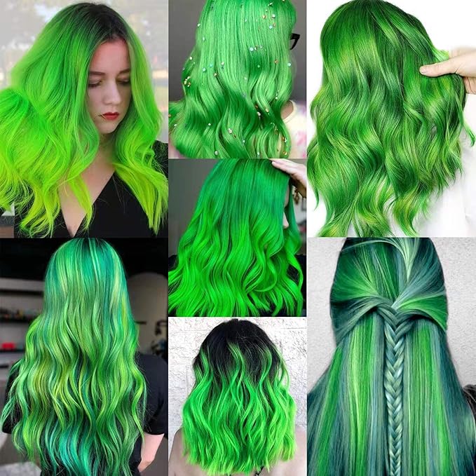 Green Hair Extensions Clip in, 22 Inch 10 Pcs Long Straight Colored, for Kids Girls Women Highlight Party, Synthetic