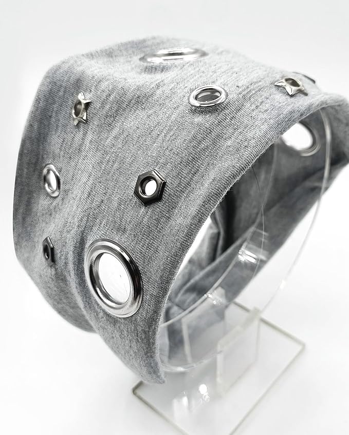 Grommet Headband for Women, Grey Star 23cm Hollow Out Elastic Hair Band, Eyelets Punk Grunge Stylish Hairband