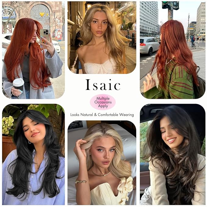 Isaic 24 Inch Synthetic Hair Topper for Women, Jet Black Middle Part Hand-Tied Lace Part Hairpiece with Clips, Long Hair Topper for Thinning Hair on Top, Natural Scalp Realistic Coverage (Jet Black)
