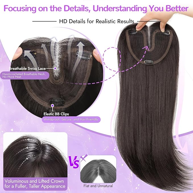 Black Synthetic Hair Toppers for Women with Thinning 3D 360° Cover Clip in Wispy Bangs Upgraded Adjustable Bandage 24 Inch Long Layered