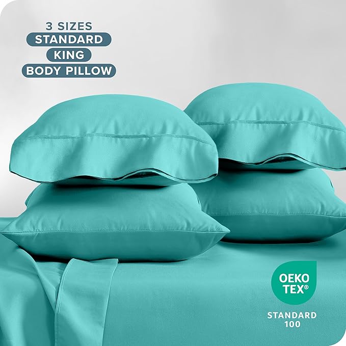 Bare Home Microfiber Bulk Pillow Cases - Standard/Queen Size Set of 4 - Cooling Pillowcases - Double Brushed - Turquoise Pillowcases 4 Pack - Easy Care (Standard - 4 Pack, Turquoise)