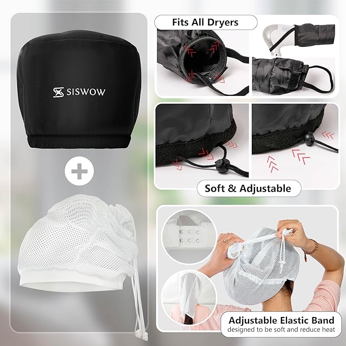 Net Plopping Cap for Drying Curly Hair - Hair Dryer Bonnet Diffuser Cap for Curly, Speeds Up Drying Time, Safety Deep Conditioning at Home - Portable, Adjustable for Natural Curly Hair Women
