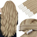 YoungSee 24inch Tape in Human Hair Extensions Highlight Blonde Tape-in Hair Extensions Blonde Highlight Human Hair Extension Tape in Long Straight Hair 20pcs 50g