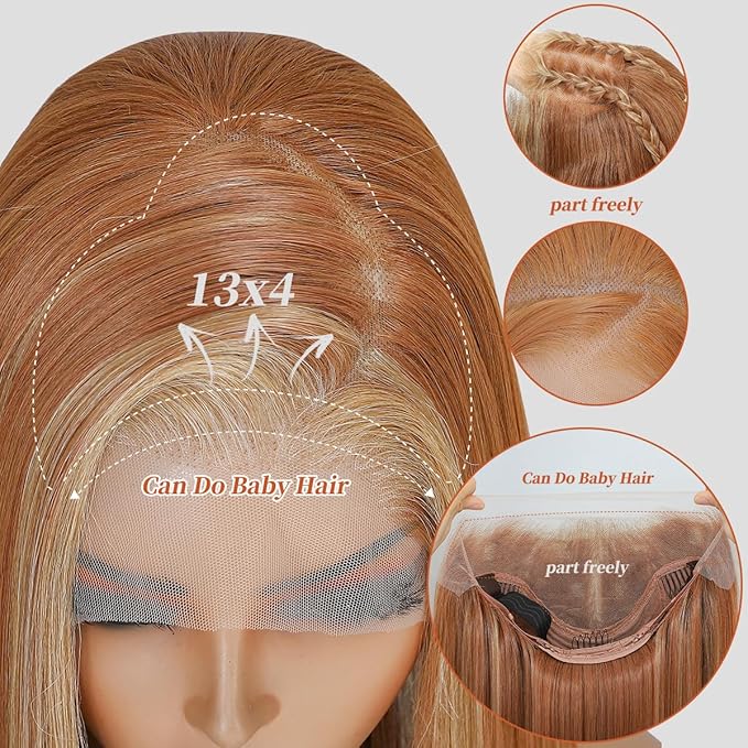 Synthetic Lace Front Wigs Pre Plucked Long Wavy 13x4 HD Lace Ginger Blonde Skunk Stripe Wig 100% Futura Premium Lace Wigs For Black Women 26 Inch Ready to Wear Daily Party Use