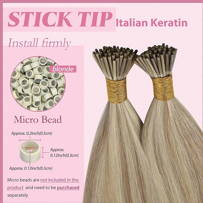 YoungSee I Tip Hair Extensions Blonde Itips Hair Extensions Human Hair Blonde Highlights Itip Hair Extension 18 Inch I-Tip Hair Extension Human Hair 50g 60s Cold Fusion Hair