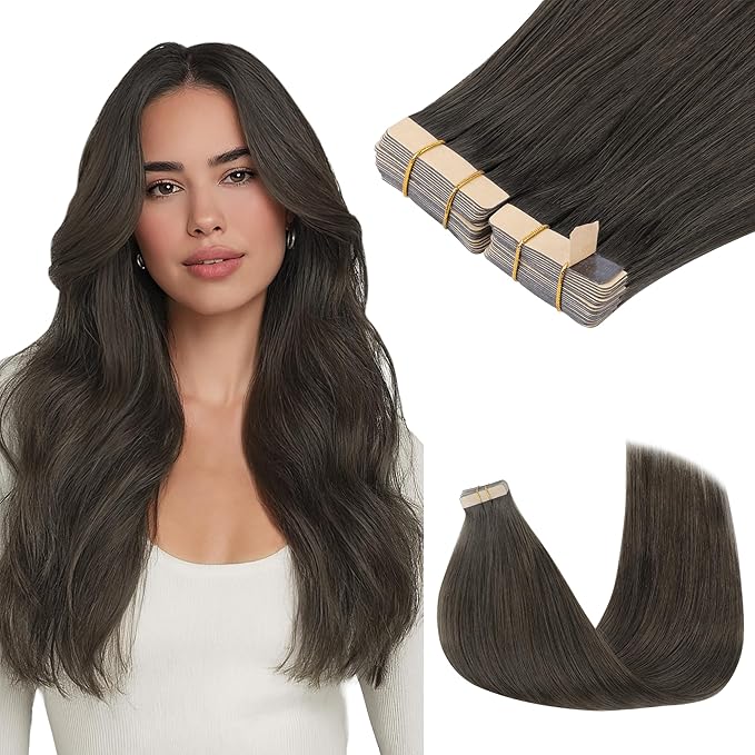 GOO GOO Tape in Hair Extensions Human Hair, 1C Mocha Brown, 14inch 100g 40pcs, Skin Weft Seamless Invisible, Silky Straight with Thick Ends, Remy Human Hair