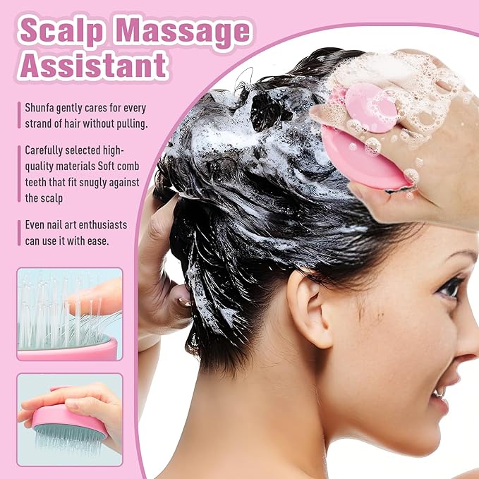 Portable Travel Scalp Cleansing Brush - Dual-Use Dry/Wet Exfoliator Removes Dandruff&Buildup,Suitable for Both Men&Women.Pink