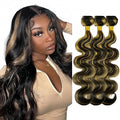 Highlight Bundles Human Hair Blonde Body Wave Bundle Niegmeag Virgin Remy Hair 3 Bundles 20 22 24 Inch 2 Tone Black and Honey Blonde Bundle P1b27 Color