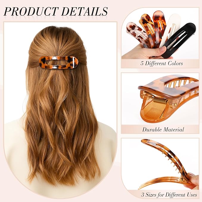 15 PCS Flat Hair Clips for Women & Girls, 5 Colors French Flat Claw Clips 3 Sizes Accessories Barrettes for Thin Thick Fine Hair