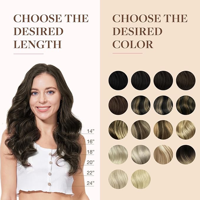 GOO GOO Clip in Hair Extensions Real Human Hair, Remy Human Hair Extensions Clip ins for Women, Natural Human Hair, 16inch 130g 7Pcs, 2A Light Brown