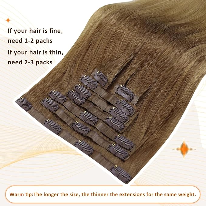 Full Shine Human Hair Clip in Extensions 12 Inch Hair Extensions Clip in Light Brown to Blonde Invisible Hair Extensions Human Hair for Short Softness 80 Grams 8 PCS