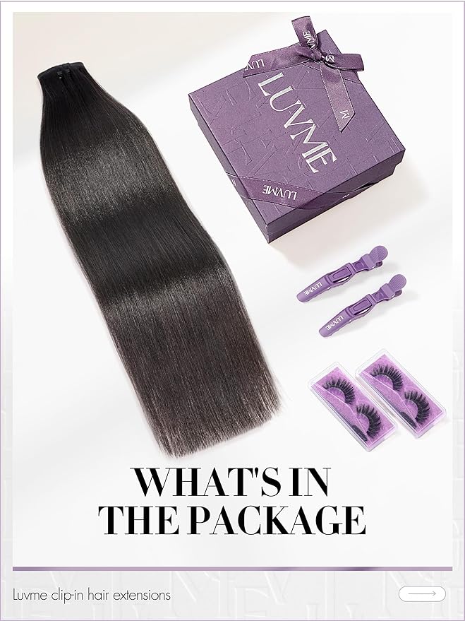 LUVME Straight Seamless 70g 4Pcs Clip in Hair Extensions Full Max with 20inch Remy Human Hair Clip ins Extensions, Natural Black 100% Real Soft Hair