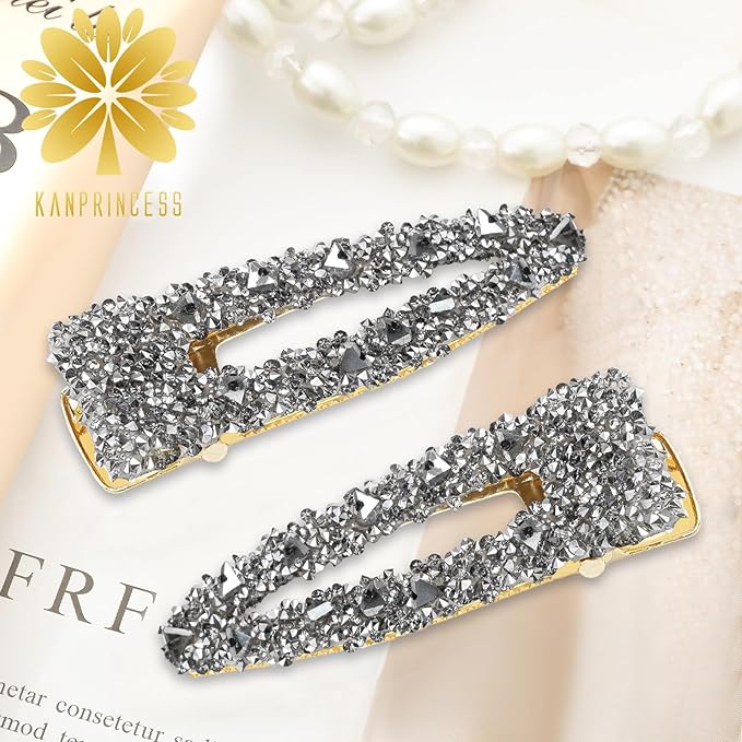 2PCS Rhinestone Hair Clips,Snap Hair Accessories,Decorative Hair Clips,Rhinestone Barrettes For Women Girls(SET9)