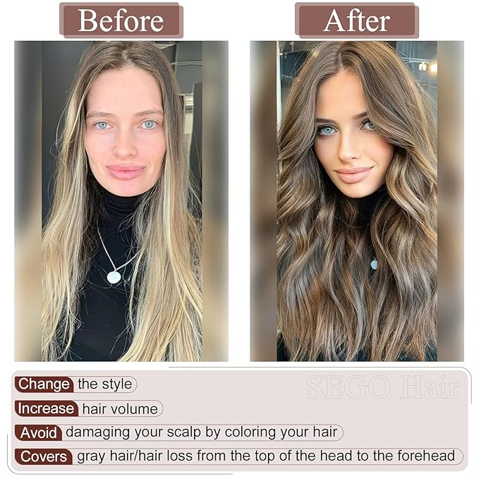 SEGO Real Human Hair Topper for Women, No Bangs Hair Topper with Anti-Slip Clips (8 Inch#27 Dark Blonde)